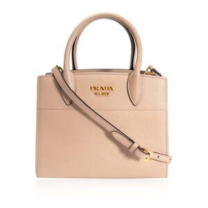 Prada Beige Saffiano & City Calf Leather Mini Bibliotheque Tote